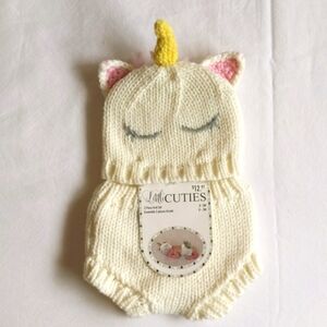 little cuties 2 piece knit unicorn photo prop set 0-3 months baby girl